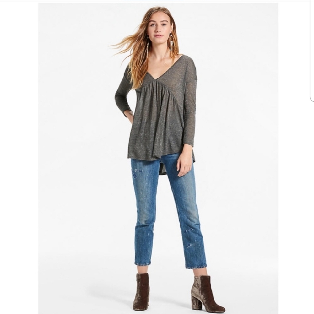 EUC Lucky Brand Sheer Metallic Striped Shirt